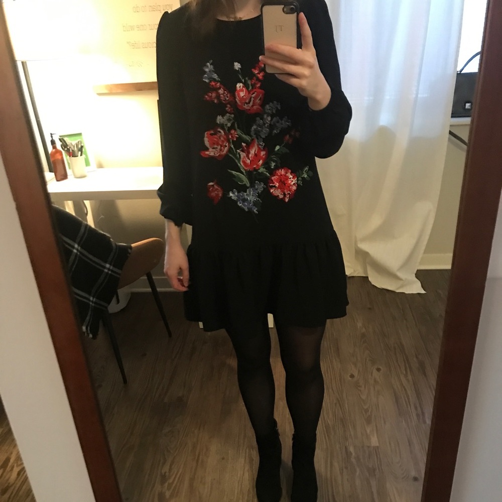 Express Ruffle Hem Embroidered Dress